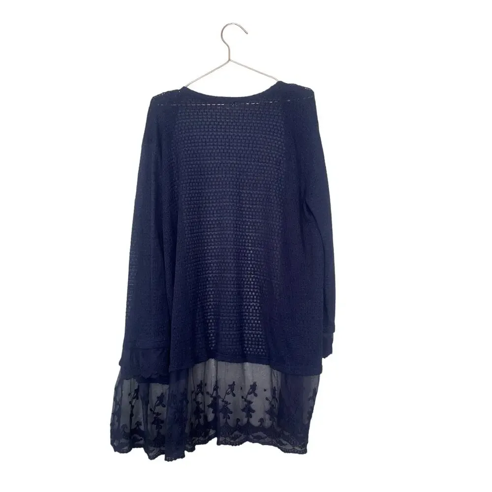 Umgee blue boho cardigan with lace bottom size small